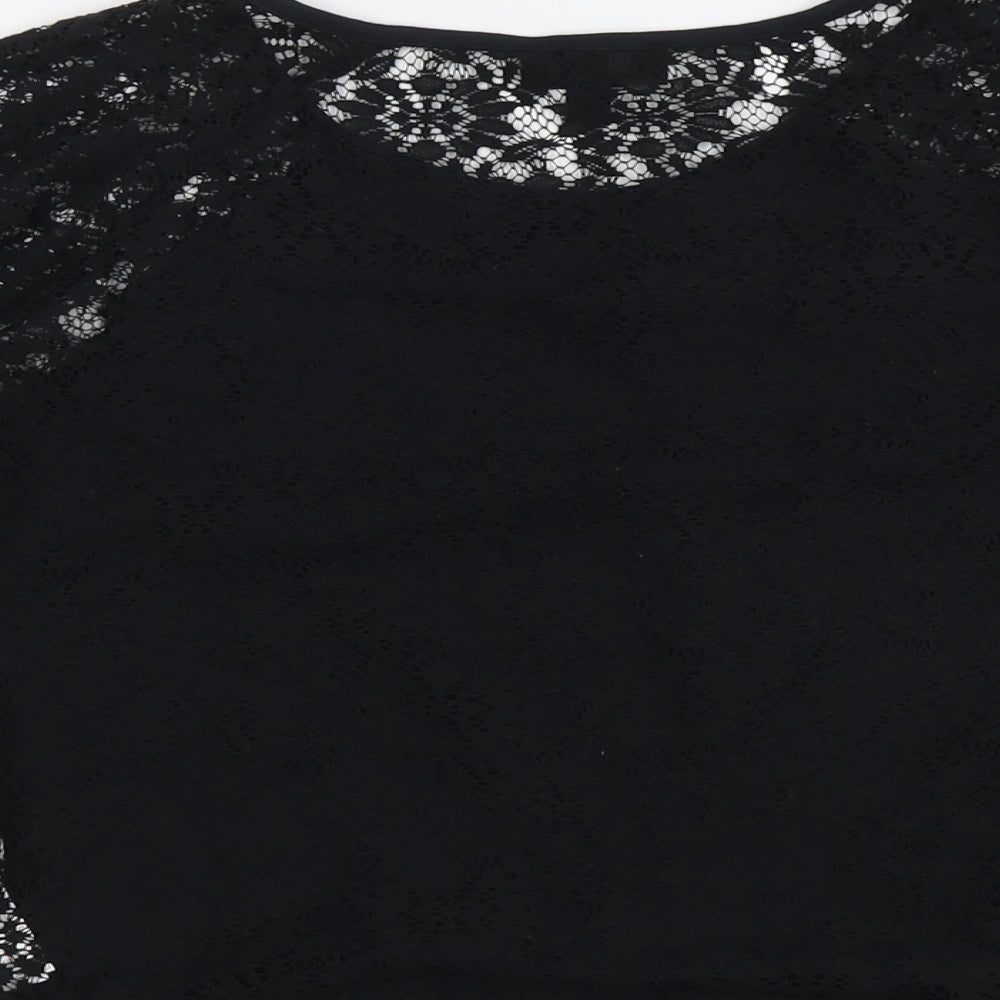 Topshop Womens Black Polyester Basic Blouse Size 10 Boat Neck