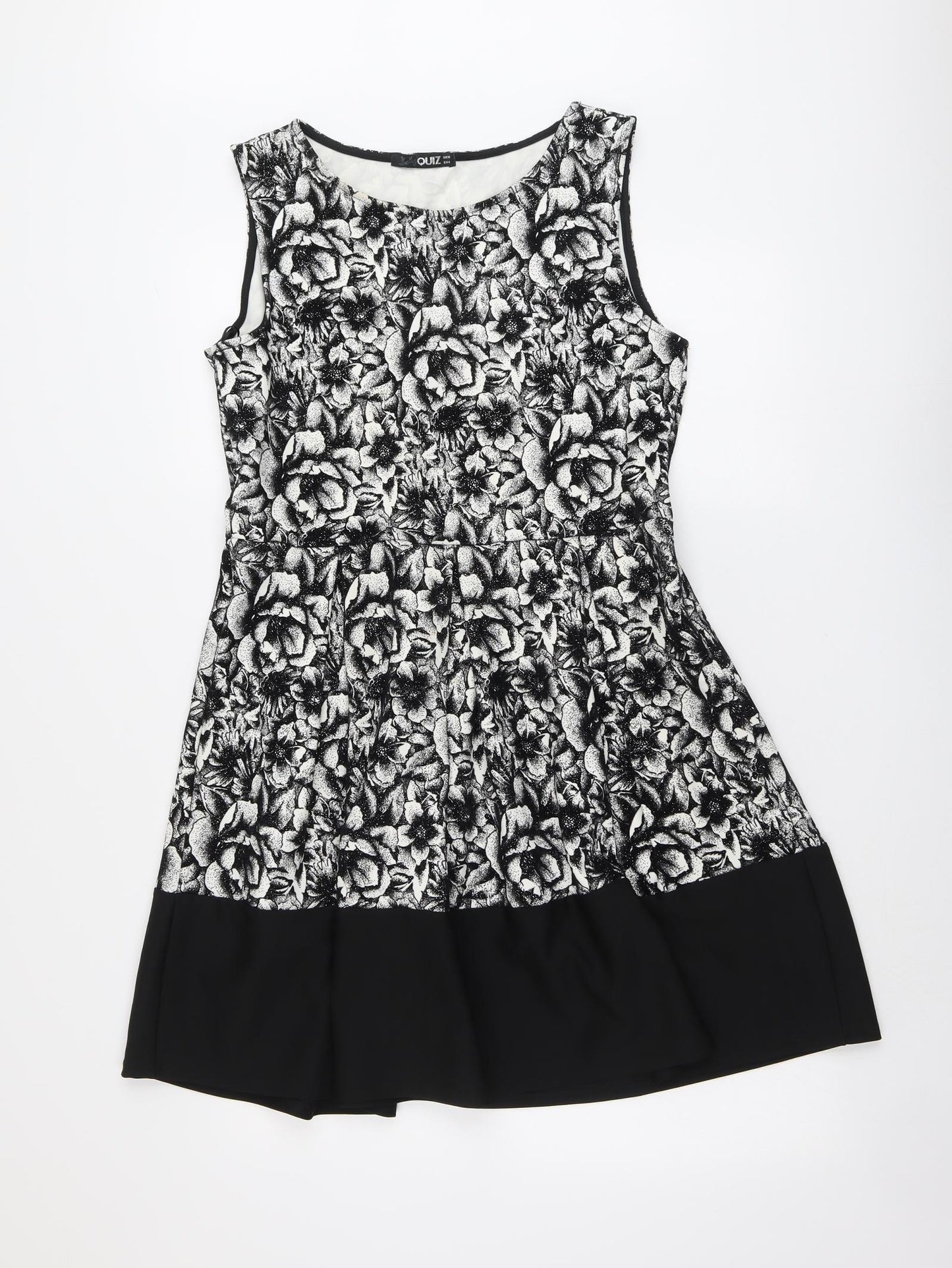 Quiz Womens Black Floral Polyester A-Line Size 16 Round Neck Pullover