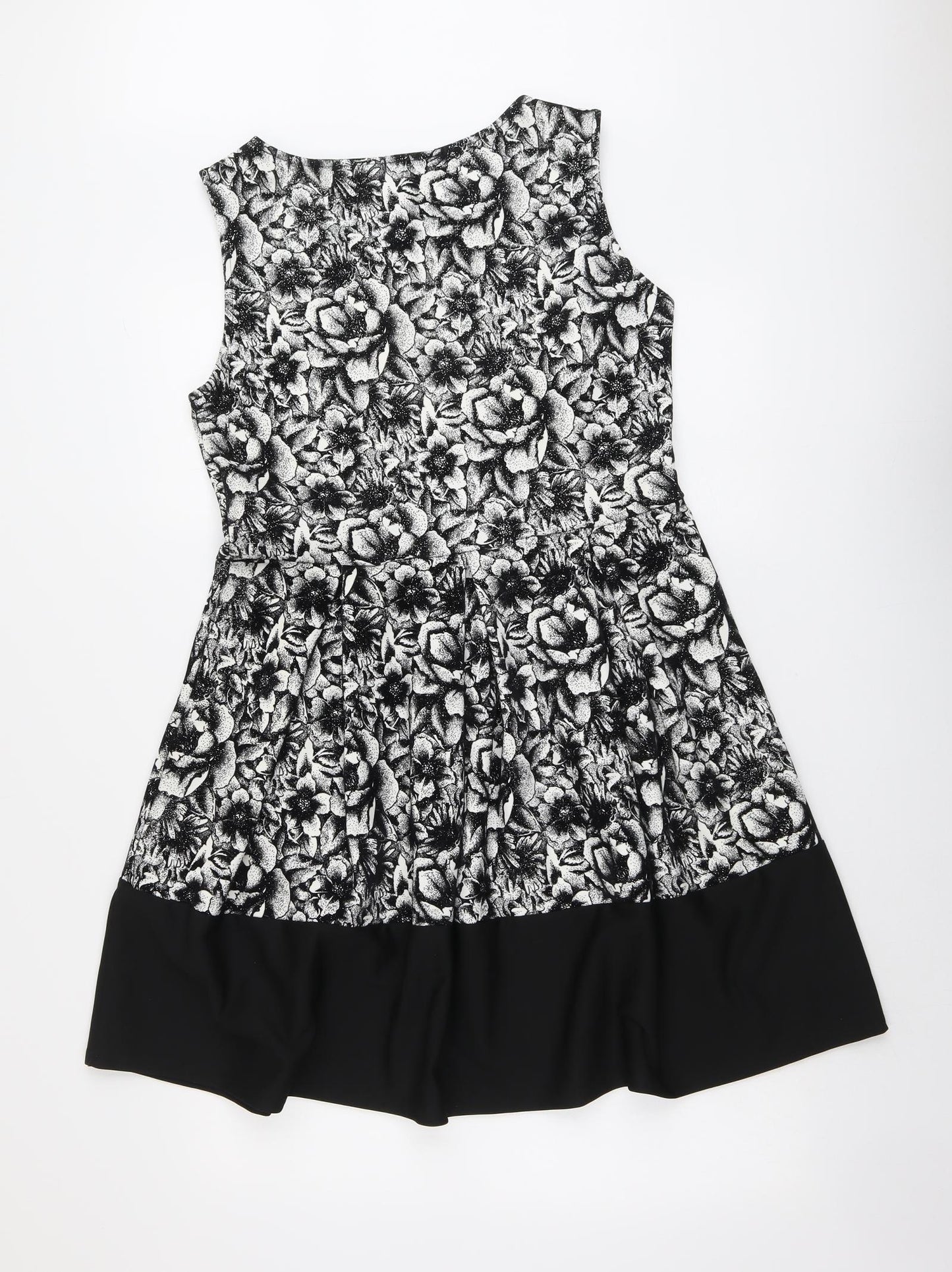 Quiz Womens Black Floral Polyester A-Line Size 16 Round Neck Pullover