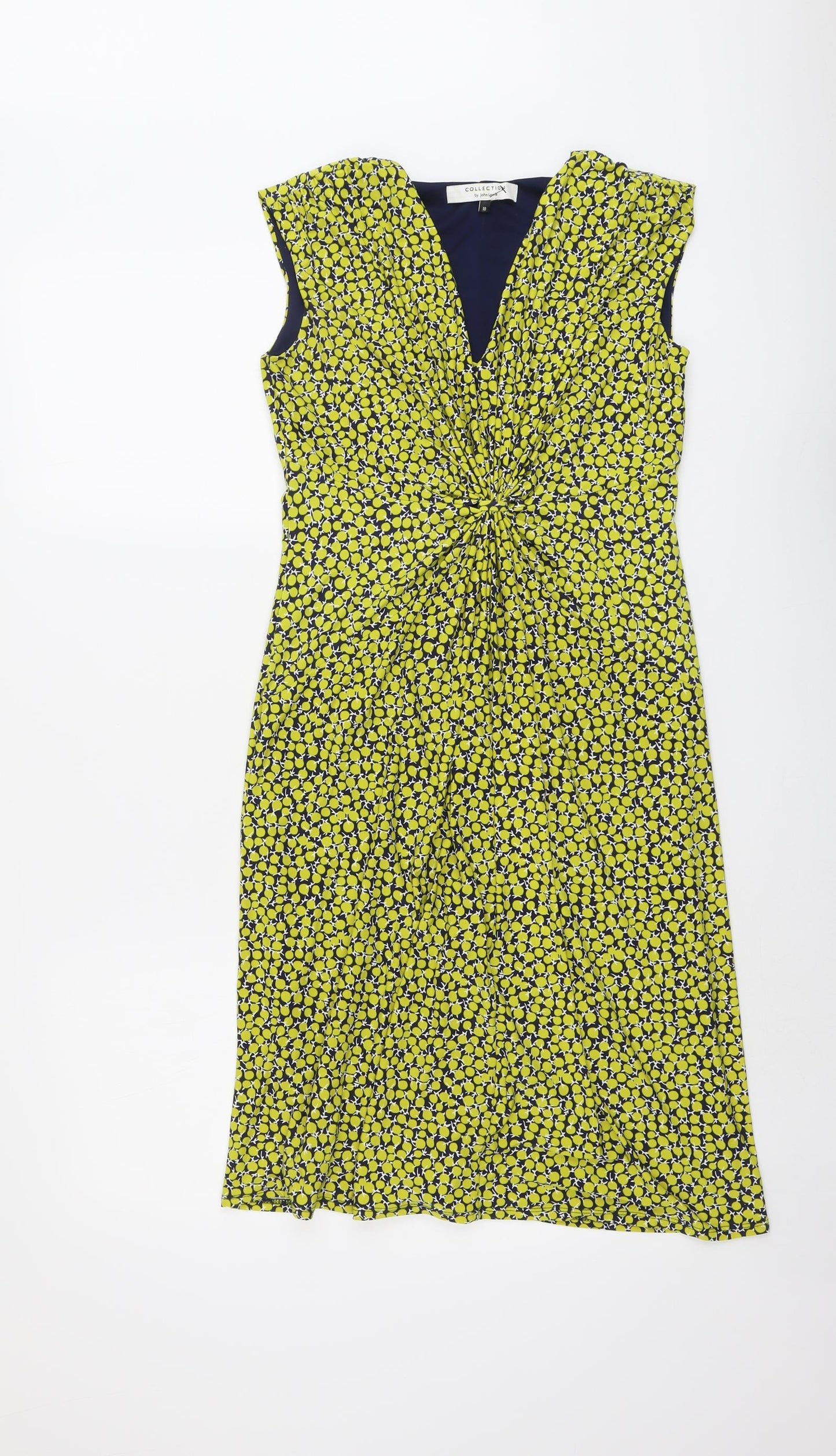 John Lewis Womens Green Geometric Polyester A-Line Size 10 V-Neck Pullover - Twist Detail