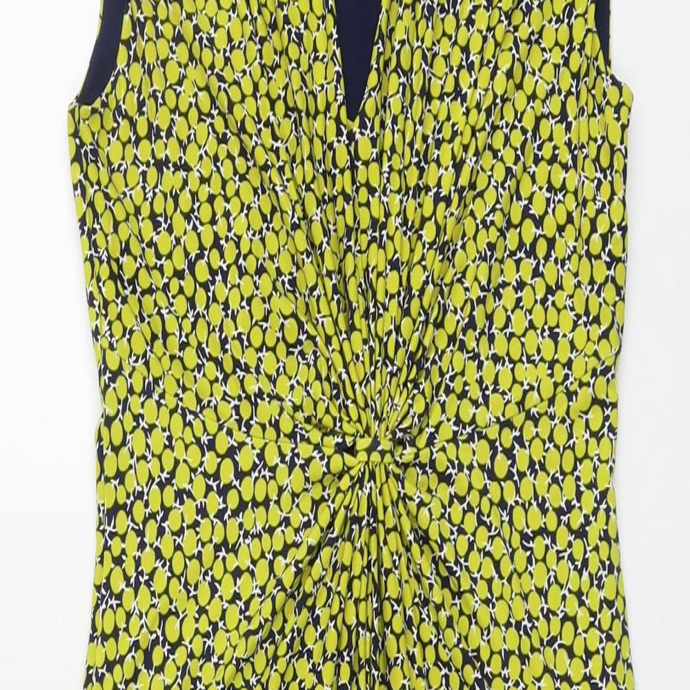 John Lewis Womens Green Geometric Polyester A-Line Size 10 V-Neck Pullover - Twist Detail
