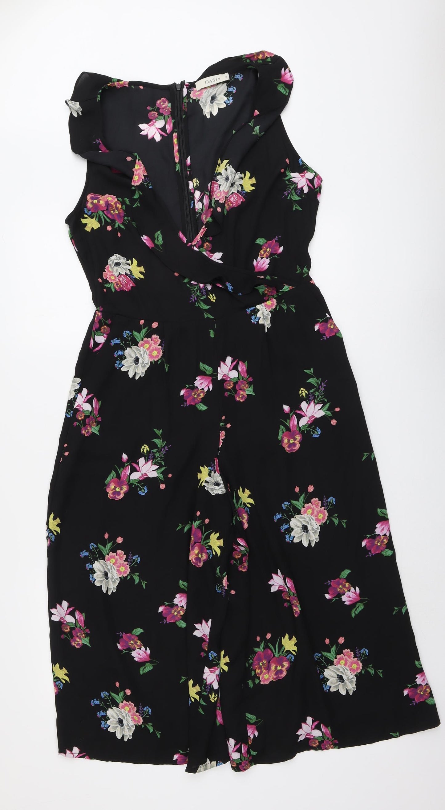 Oasis Womens Black Floral Polyester Jumpsuit One-Piece Size 12 Zip