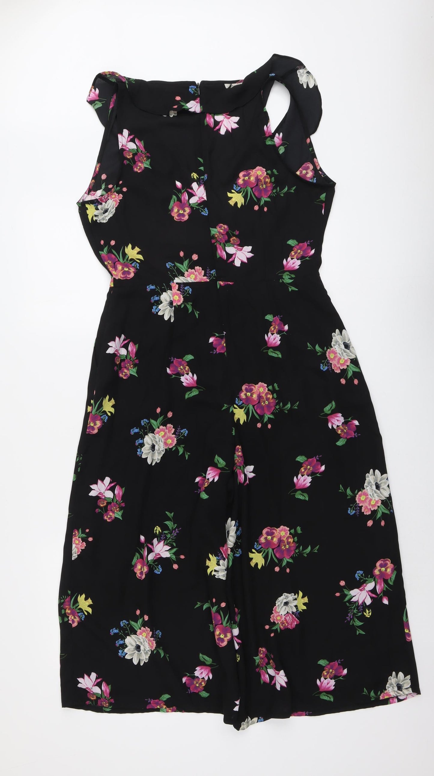 Oasis Womens Black Floral Polyester Jumpsuit One-Piece Size 12 Zip