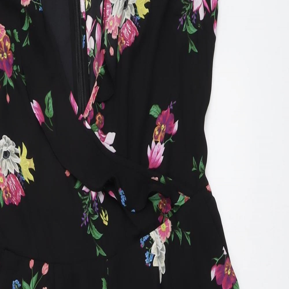 Oasis Womens Black Floral Polyester Jumpsuit One-Piece Size 12 Zip
