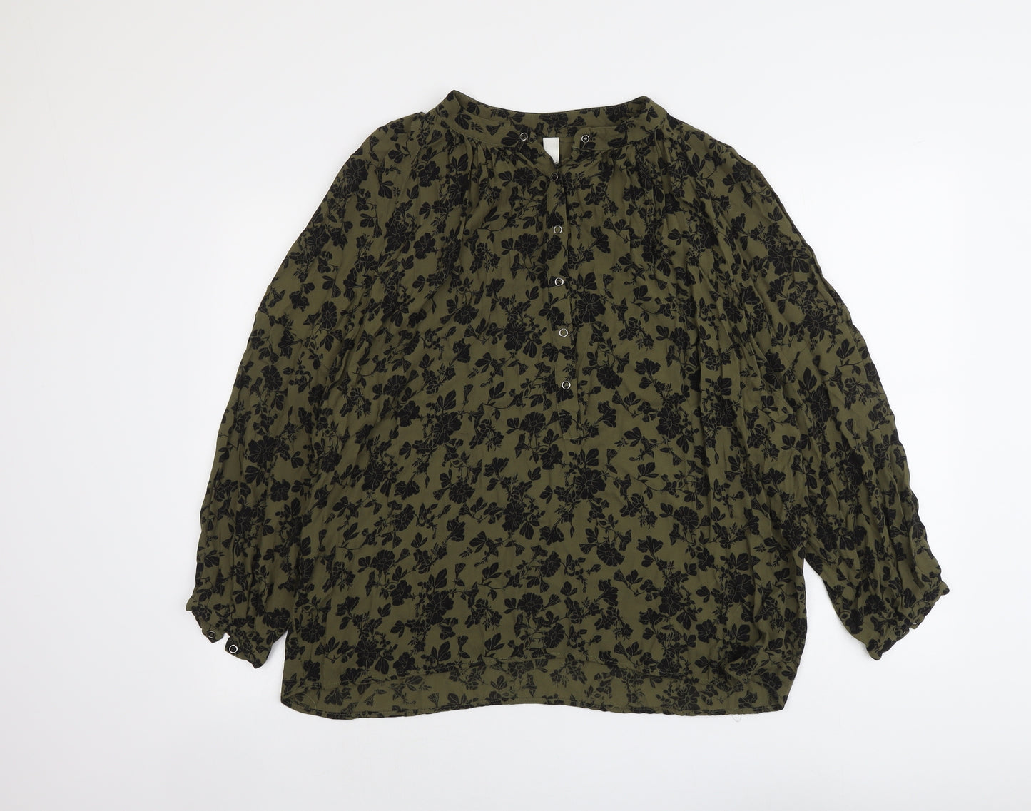 And/Or Womens Green Floral Polyester Basic Blouse Size 16 Henley