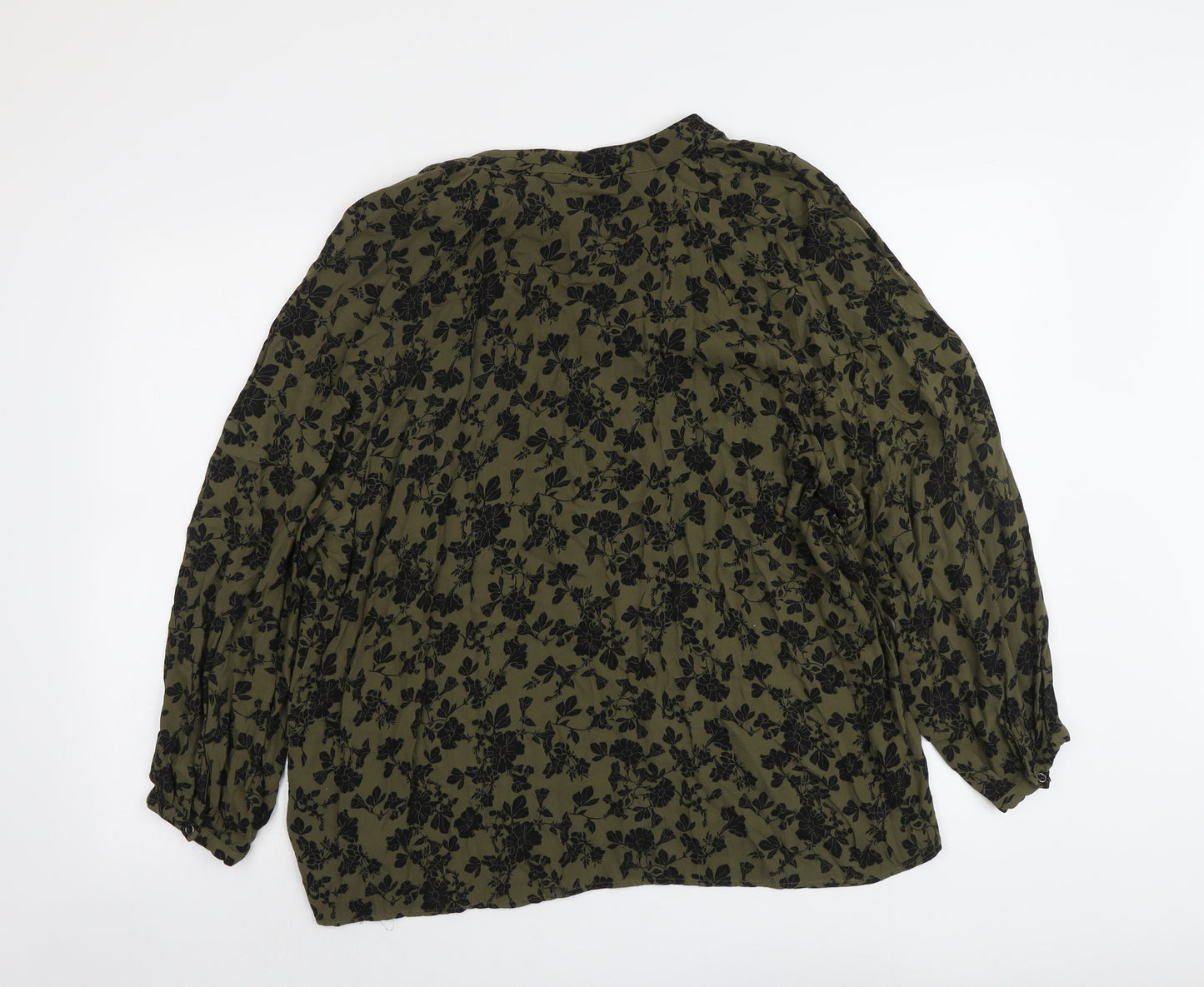 And/Or Womens Green Floral Polyester Basic Blouse Size 16 Henley