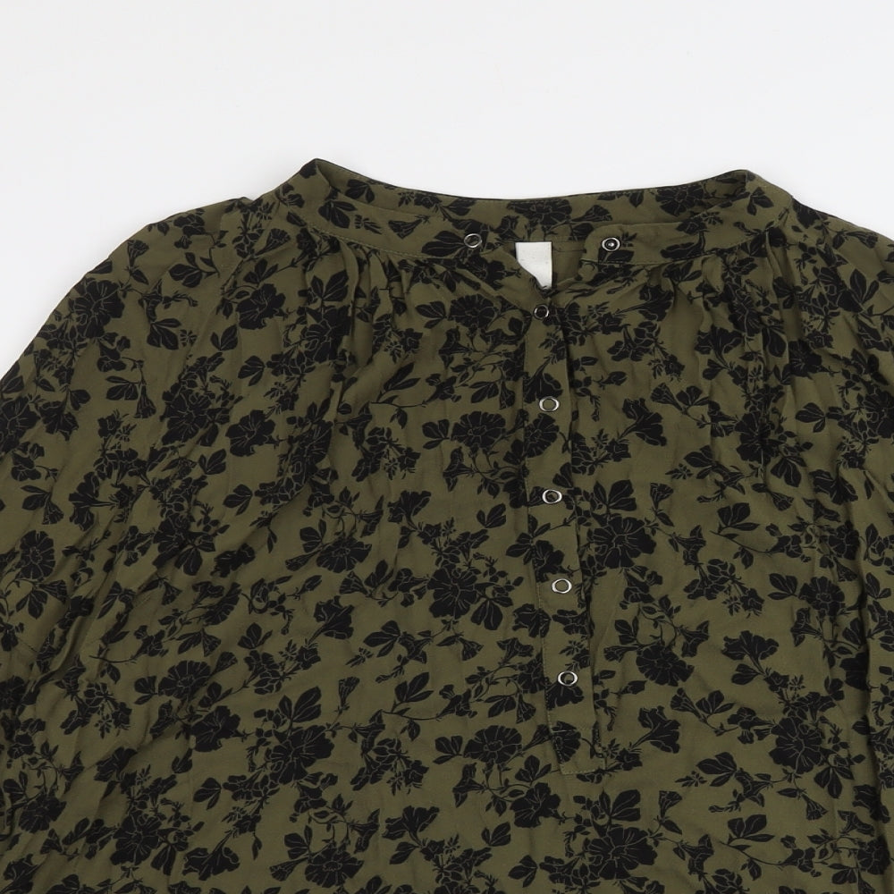 And/Or Womens Green Floral Polyester Basic Blouse Size 16 Henley