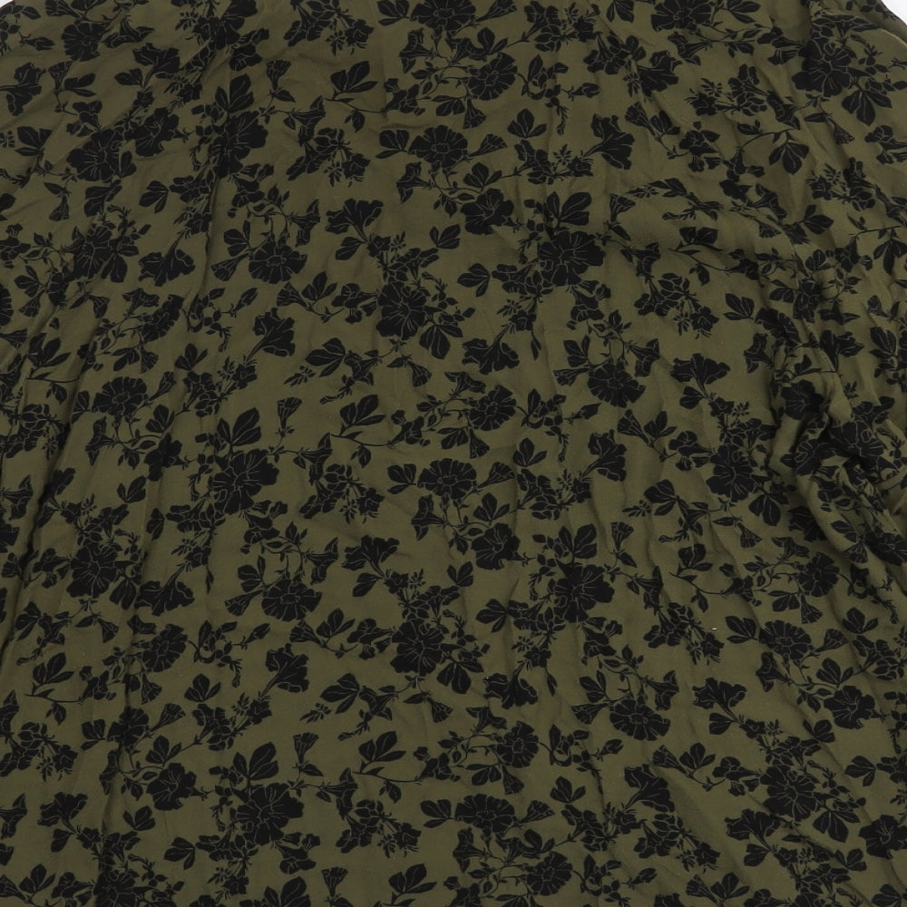 And/Or Womens Green Floral Polyester Basic Blouse Size 16 Henley