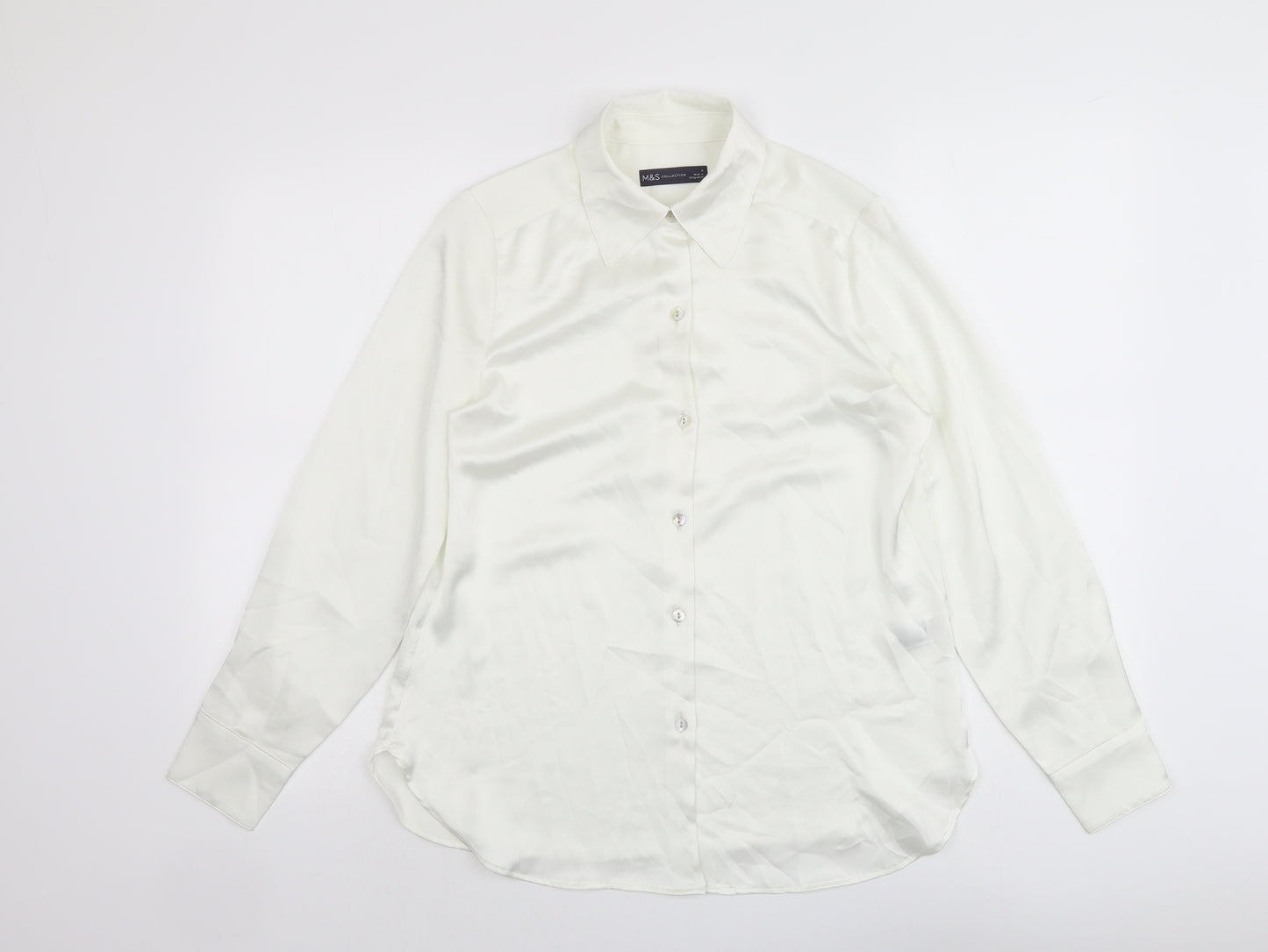 Marks and Spencer Womens Ivory Polyester Basic Button-Up Size 6 Collared