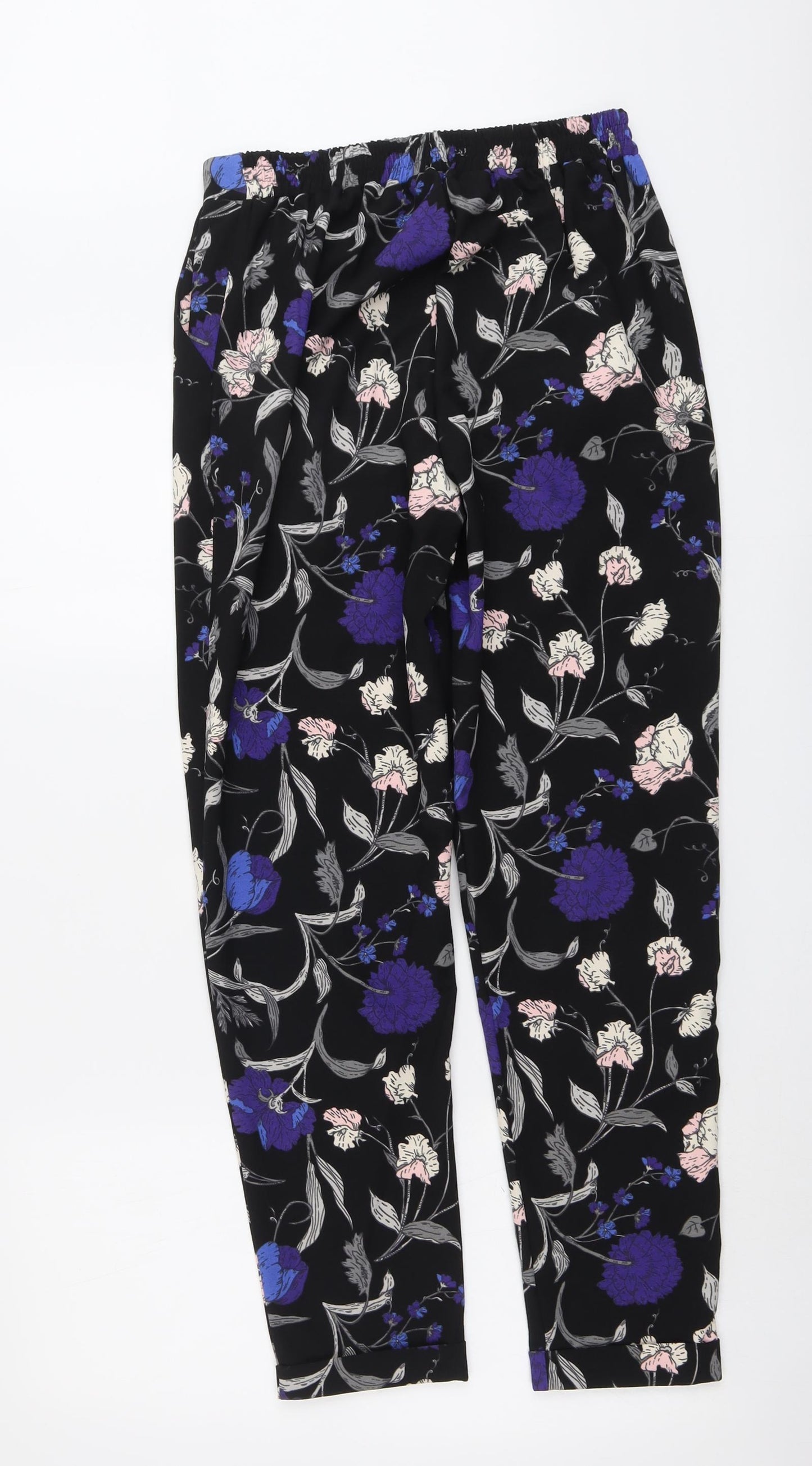K&D Womens Black Floral Polyester Trousers Size 10 L28 in Regular