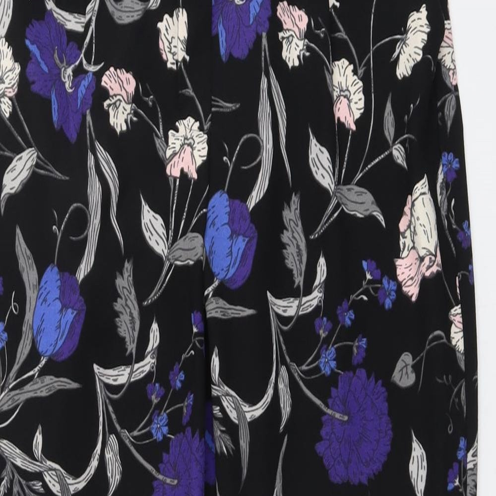 K&D Womens Black Floral Polyester Trousers Size 10 L28 in Regular