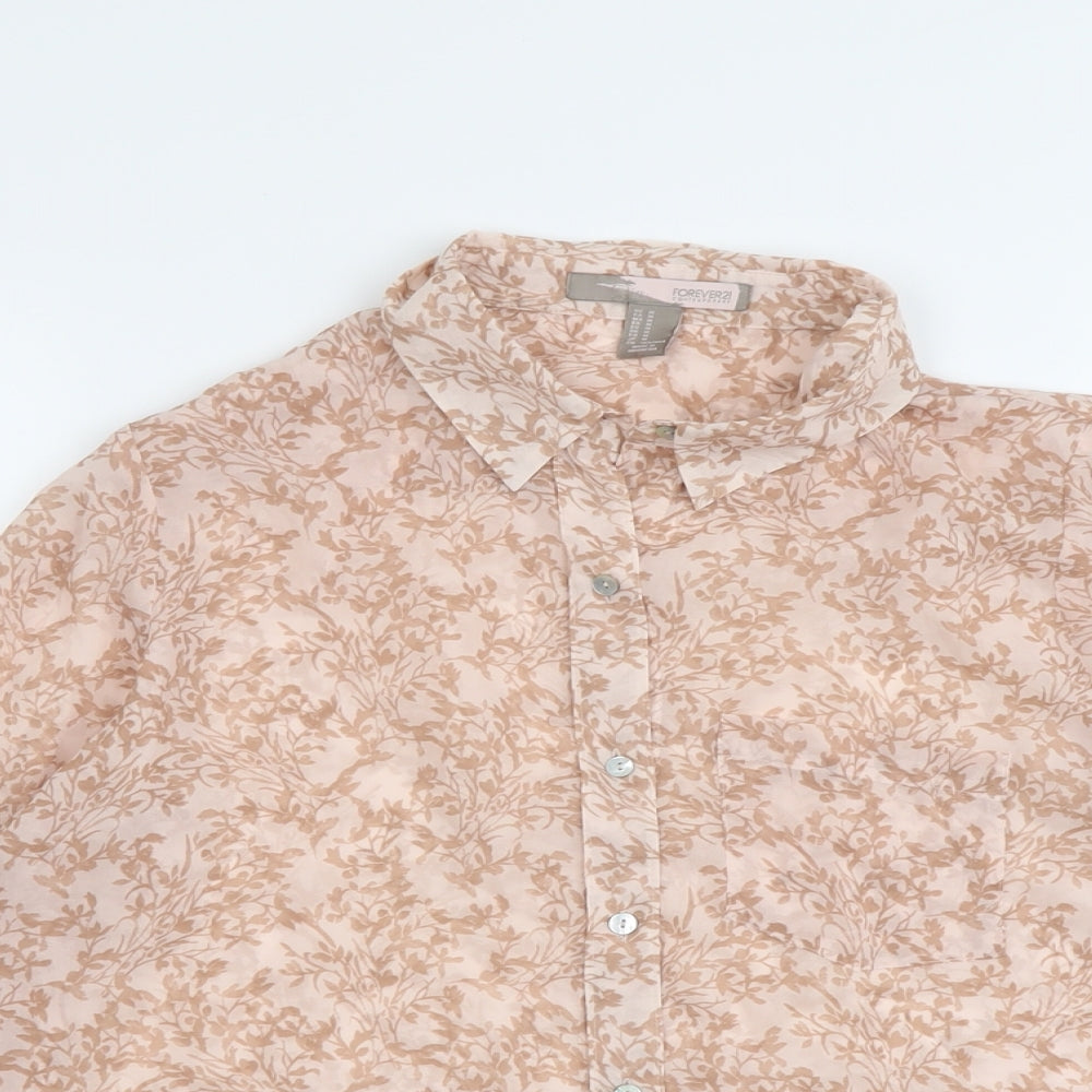 FOREVER 21 Womens Pink Geometric Polyester Basic Button-Up Size M Collared