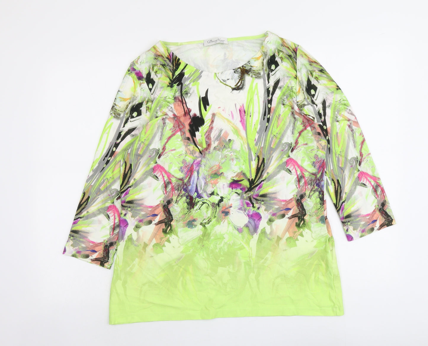 David Nieper Womens Green Geometric Viscose Basic Blouse Size 16 Round Neck