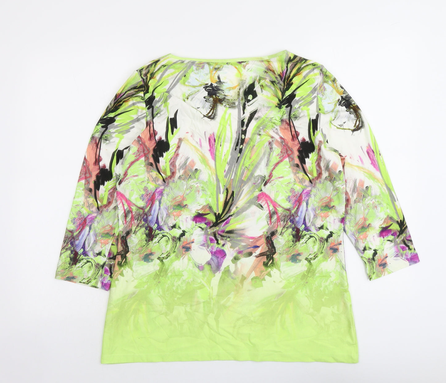 David Nieper Womens Green Geometric Viscose Basic Blouse Size 16 Round Neck