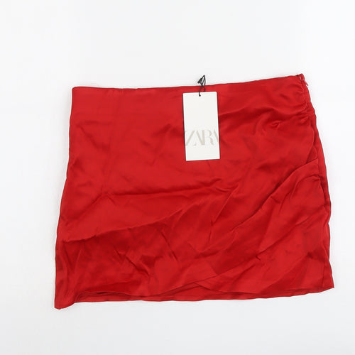 Zara Womens Red Viscose Mini Skirt Size M Zip