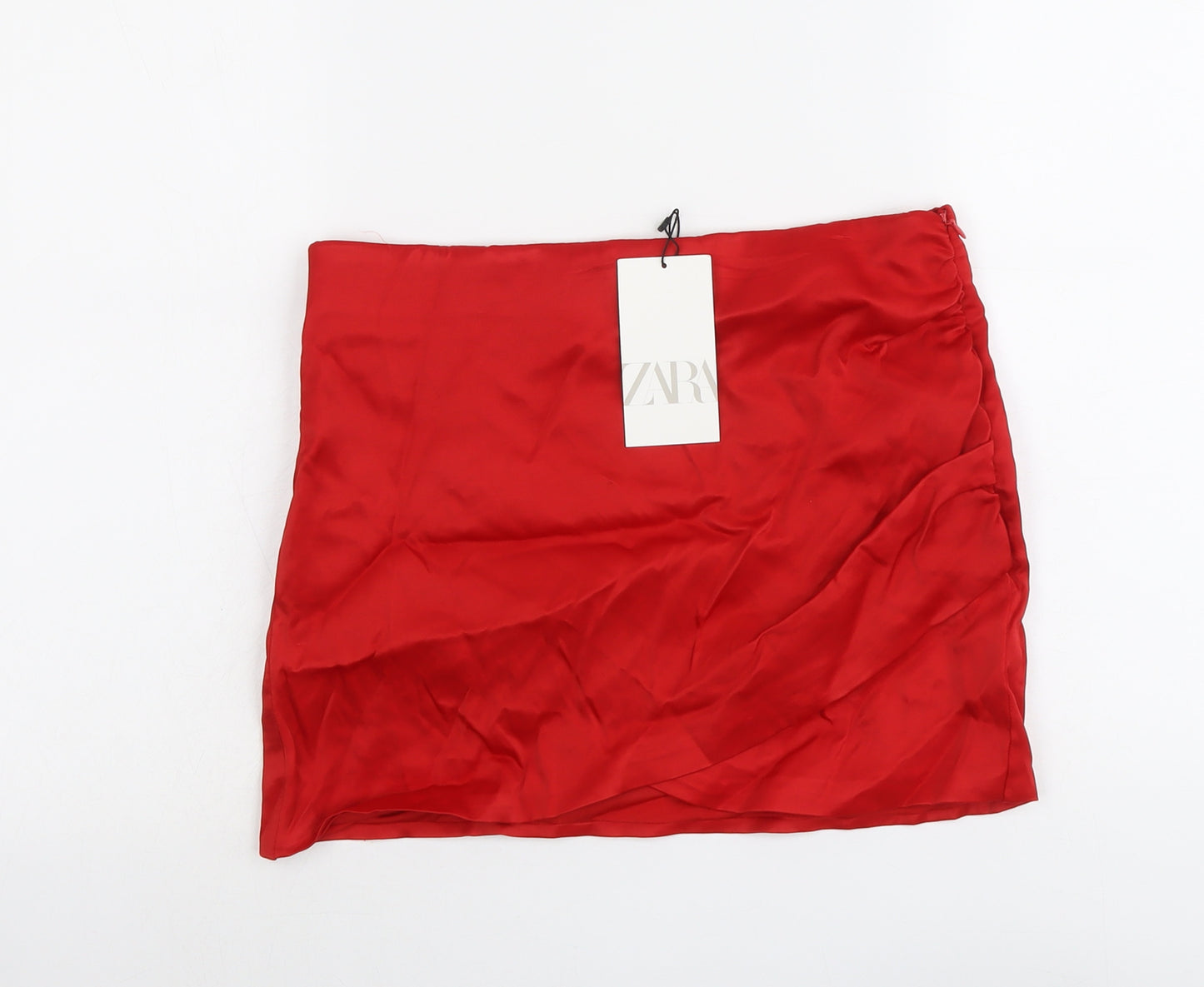 Zara Womens Red Viscose Mini Skirt Size M Zip