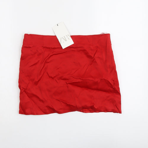 Zara Womens Red Viscose Mini Skirt Size M Zip
