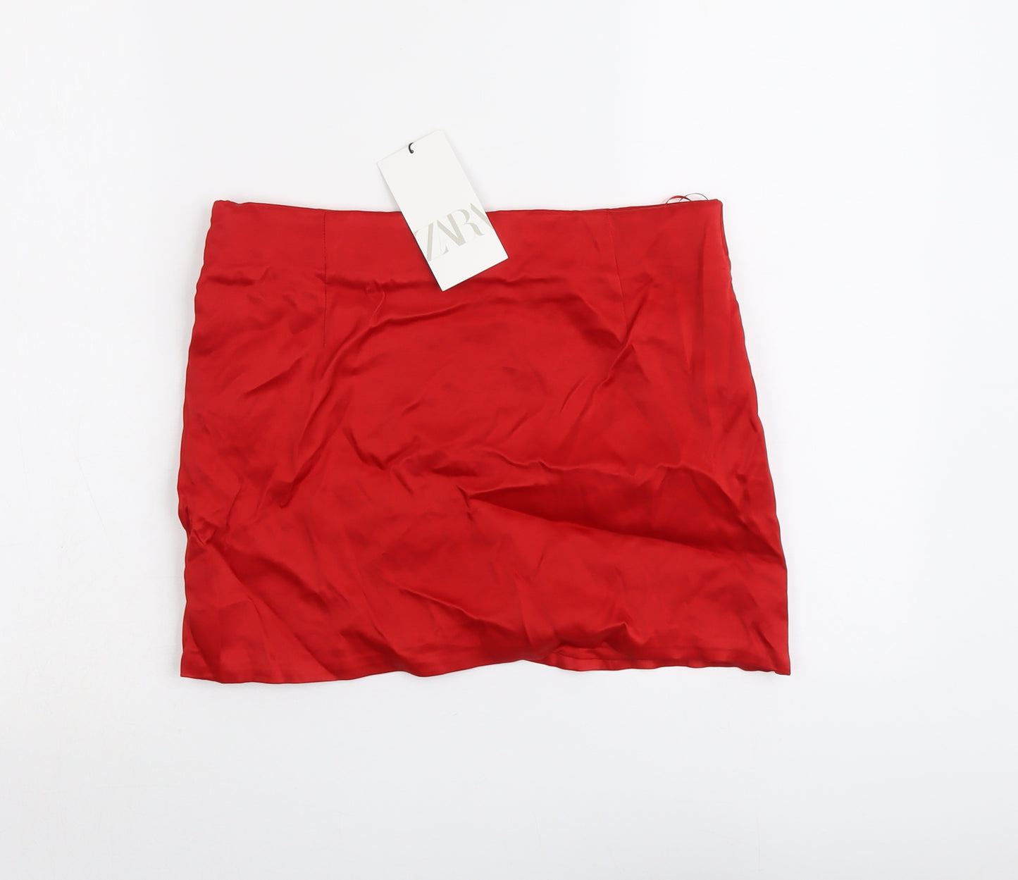 Zara Womens Red Viscose Mini Skirt Size M Zip