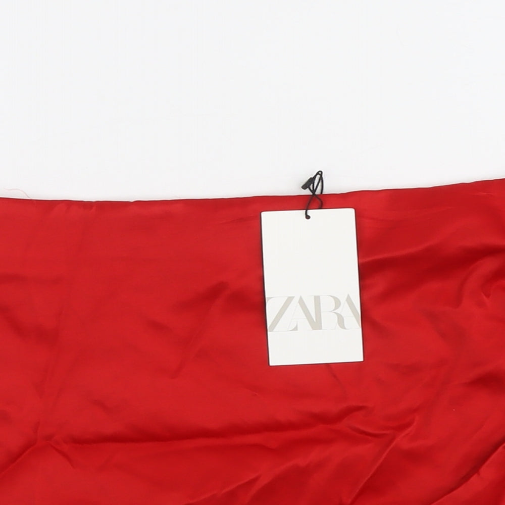 Zara Womens Red Viscose Mini Skirt Size M Zip