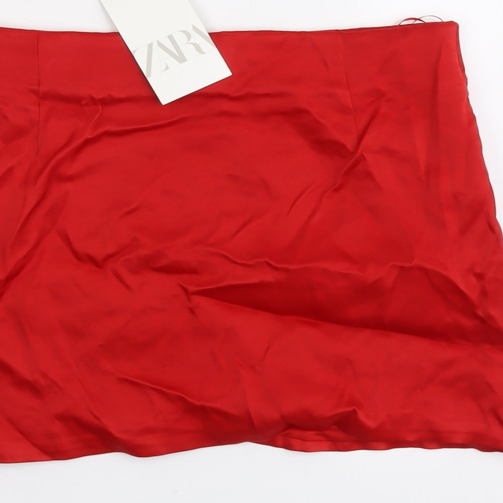 Zara Womens Red Viscose Mini Skirt Size M Zip