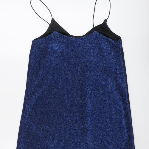 New Look Womens Blue Polyester Slip Dress Size 10 V-Neck Pullover