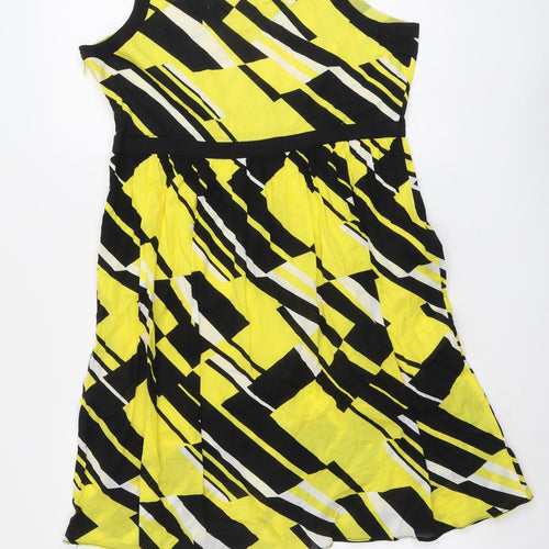 River Island Womens Yellow Geometric Cotton Tank Dress Size 12 Round Neck Zip