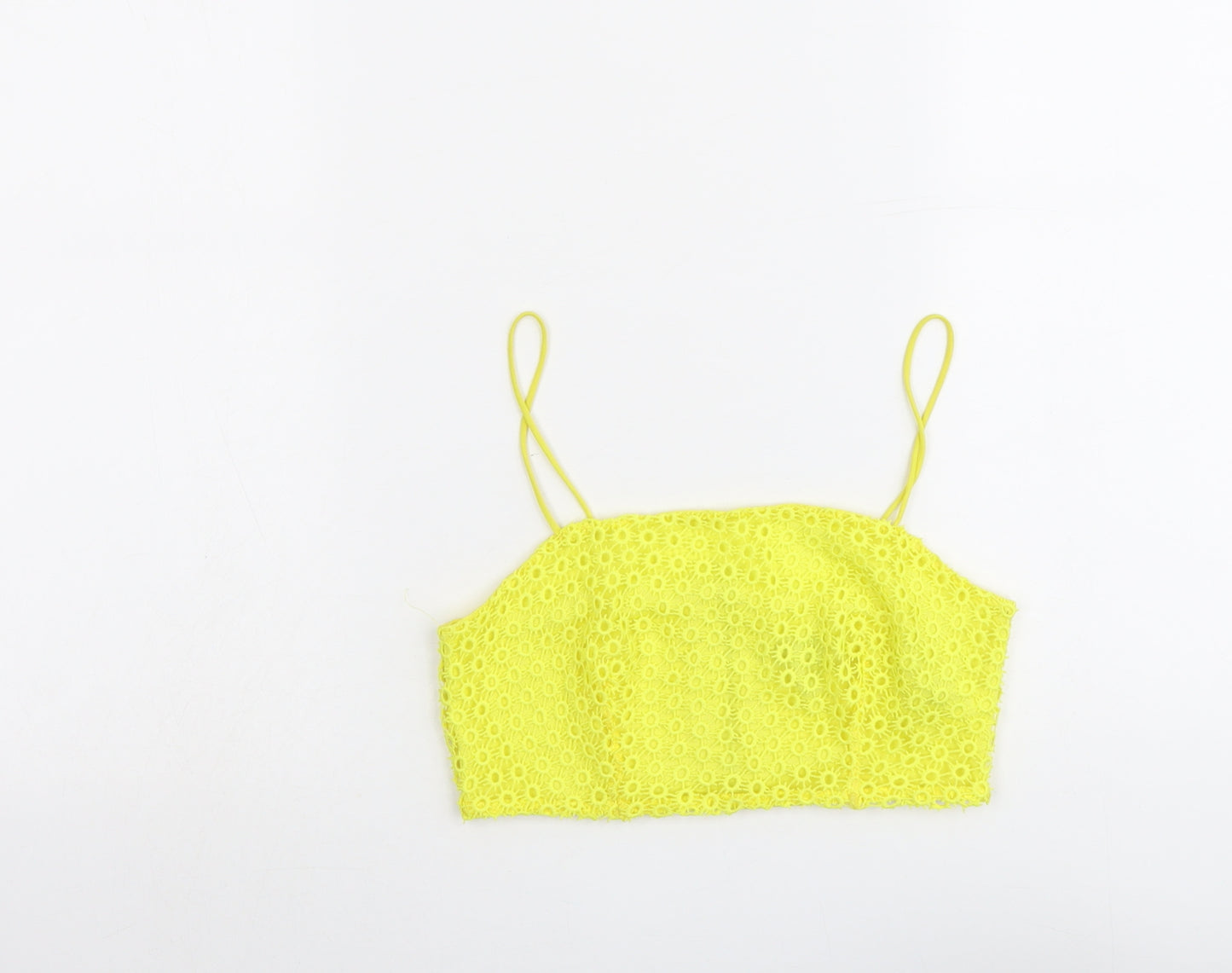 Topshop Womens Yellow Geometric Polyester Cropped Tank Size 6 Round Neck