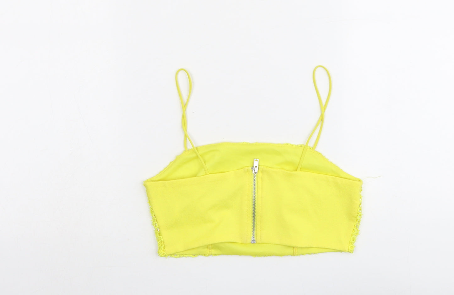 Topshop Womens Yellow Geometric Polyester Cropped Tank Size 6 Round Neck