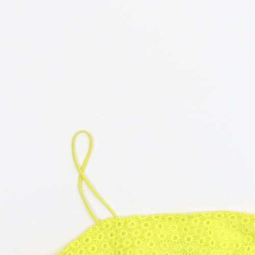 Topshop Womens Yellow Geometric Polyester Cropped Tank Size 6 Round Neck