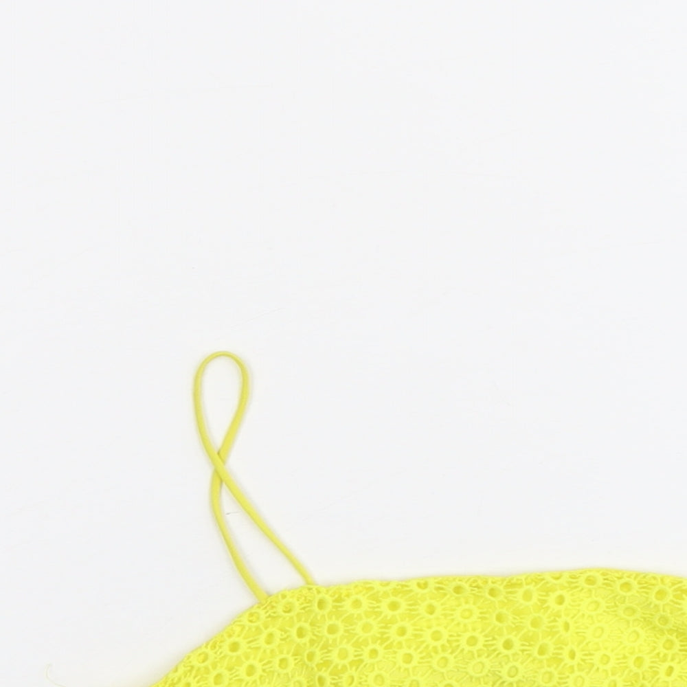 Topshop Womens Yellow Geometric Polyester Cropped Tank Size 6 Round Neck