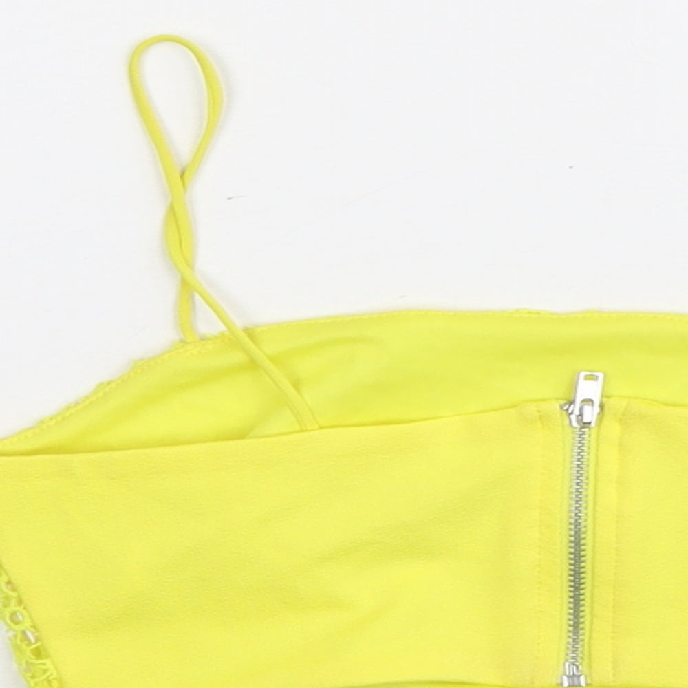 Topshop Womens Yellow Geometric Polyester Cropped Tank Size 6 Round Neck