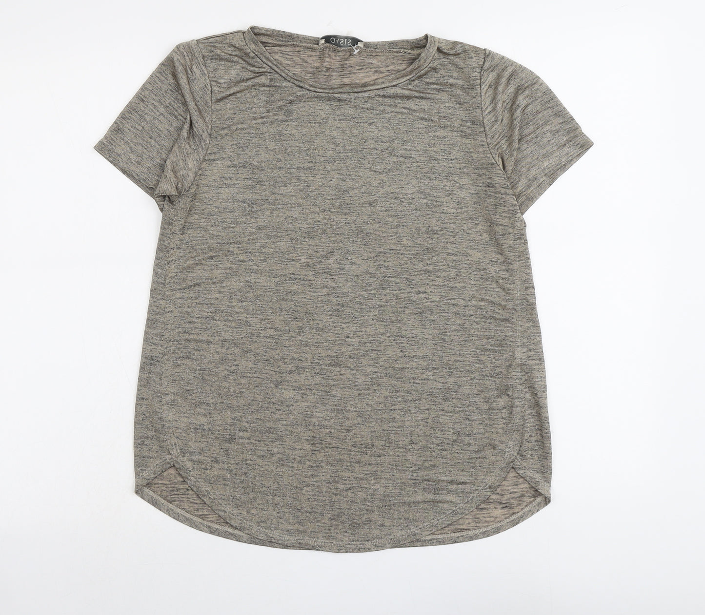 Oasis Womens Beige Geometric Polyester Basic T-Shirt Size S Round Neck