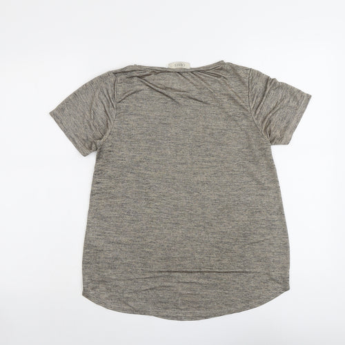 Oasis Womens Beige Geometric Polyester Basic T-Shirt Size S Round Neck