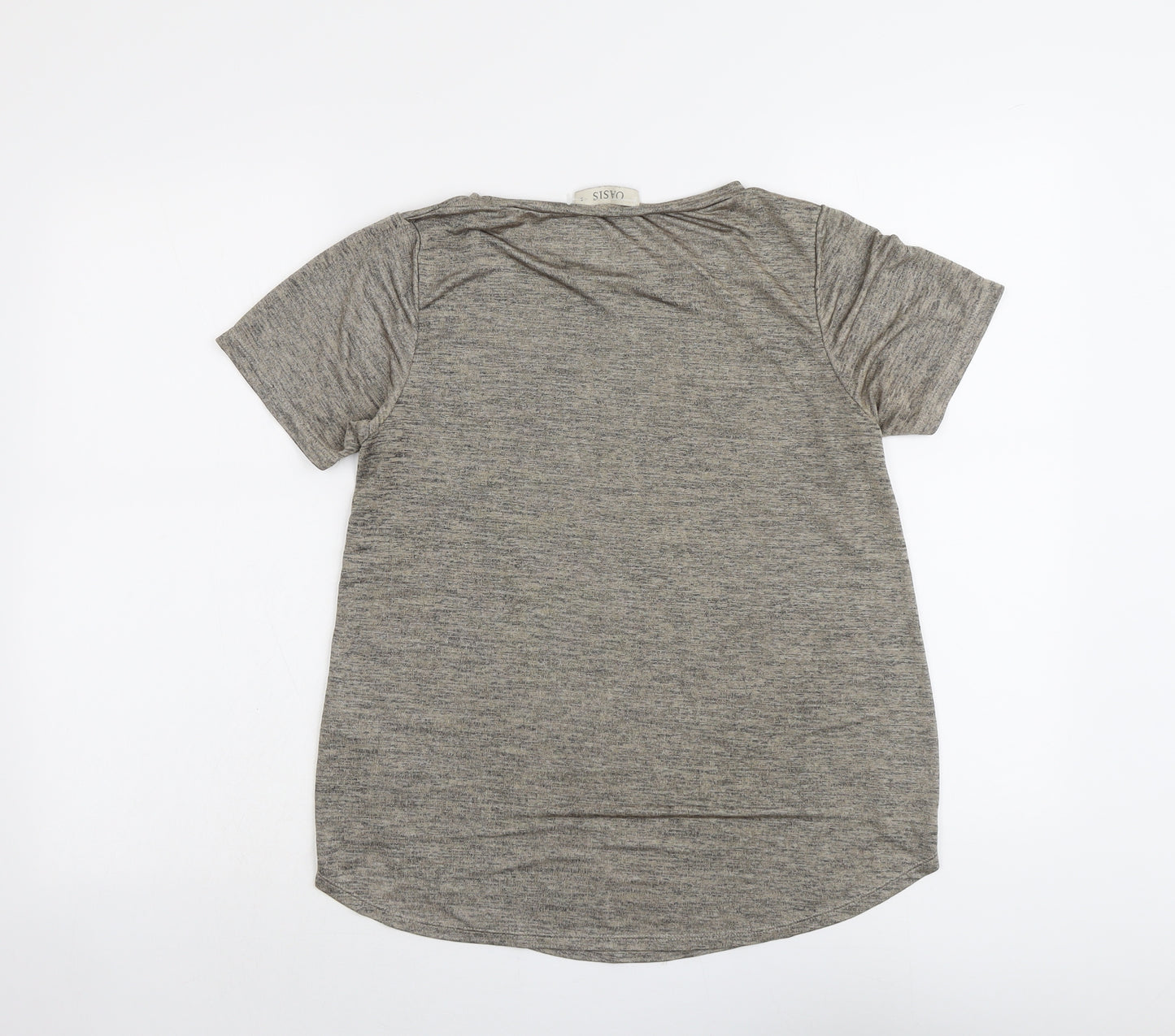 Oasis Womens Beige Geometric Polyester Basic T-Shirt Size S Round Neck