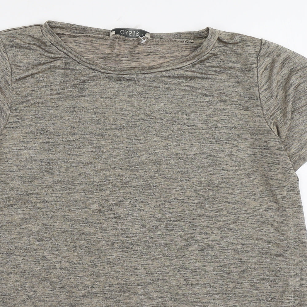 Oasis Womens Beige Geometric Polyester Basic T-Shirt Size S Round Neck