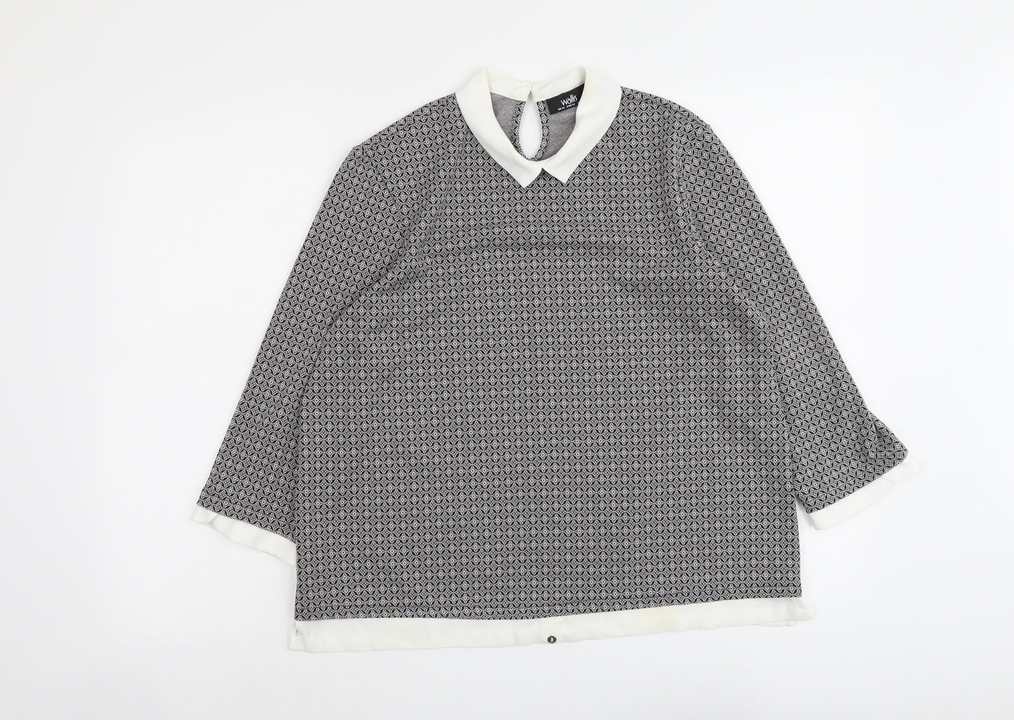 Wallis Womens Grey Geometric Polyester Basic Blouse Size 14 Collared