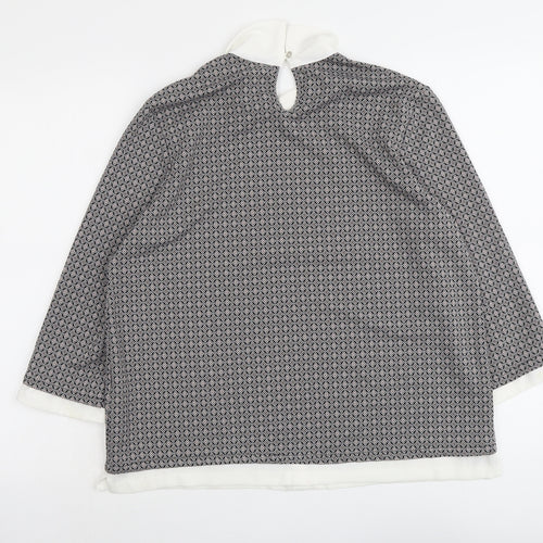Wallis Womens Grey Geometric Polyester Basic Blouse Size 14 Collared