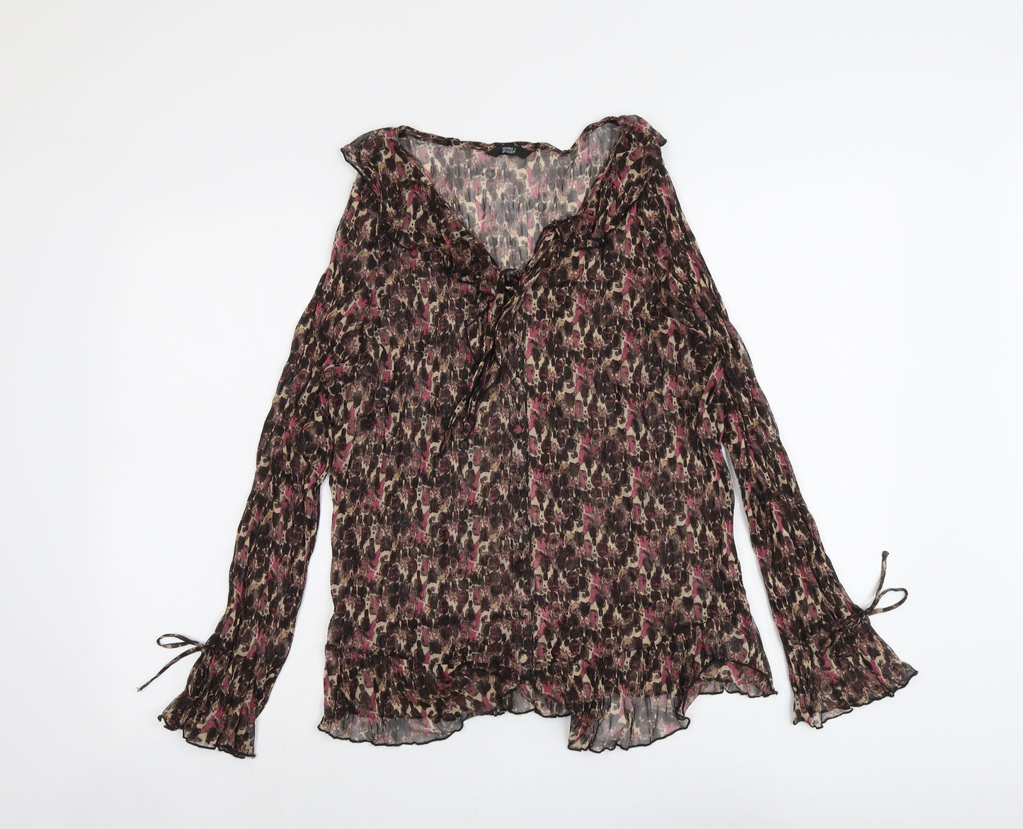 Marks and Spencer Womens Purple Geometric Polyester Basic Blouse Size 20 V-Neck