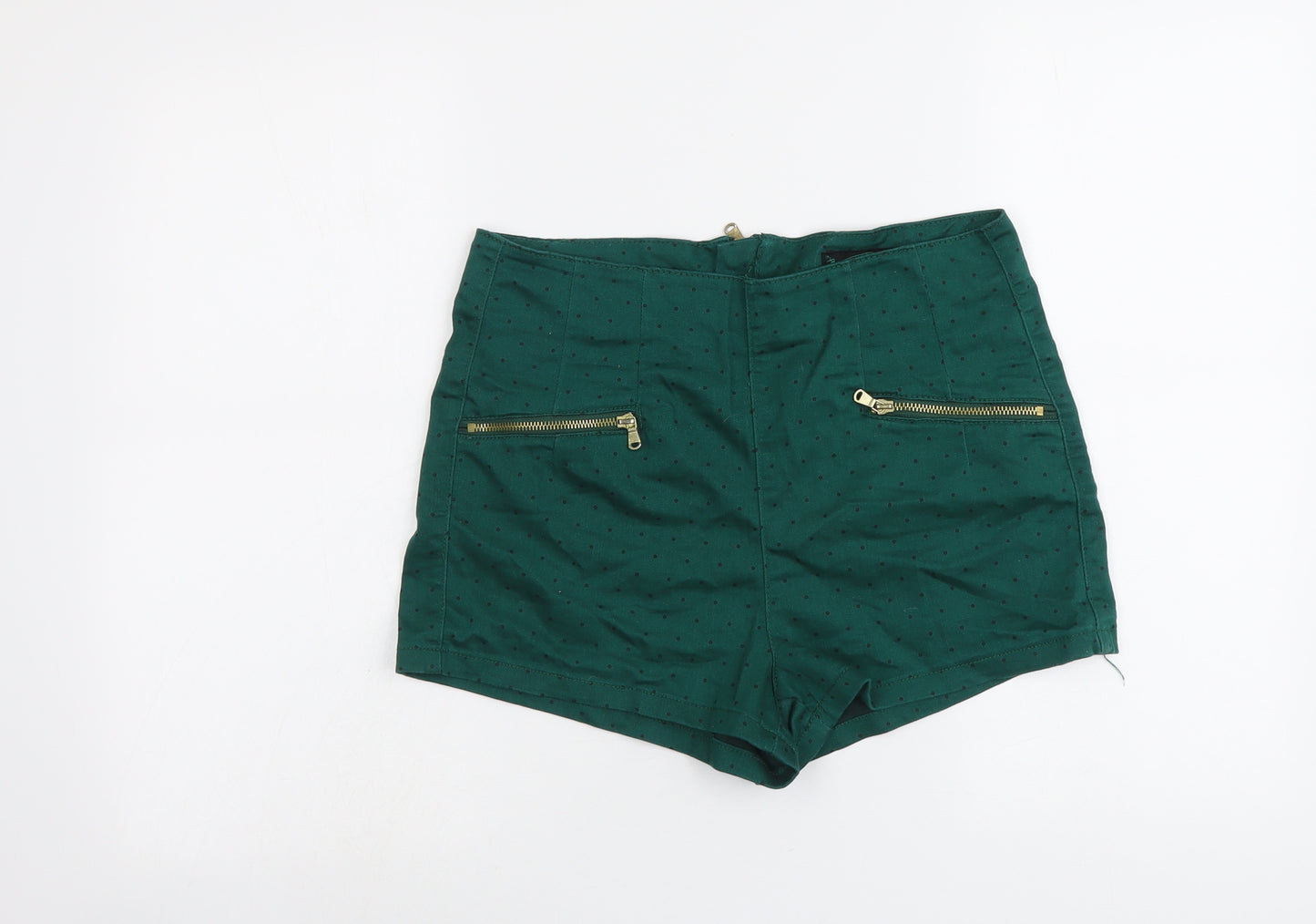 New Look Womens Green Polka Dot Cotton Hot Pants Shorts Size 14 L3 in Regular Zip