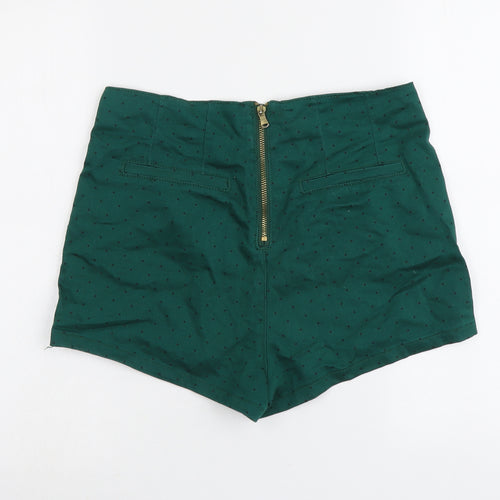 New Look Womens Green Polka Dot Cotton Hot Pants Shorts Size 14 L3 in Regular Zip