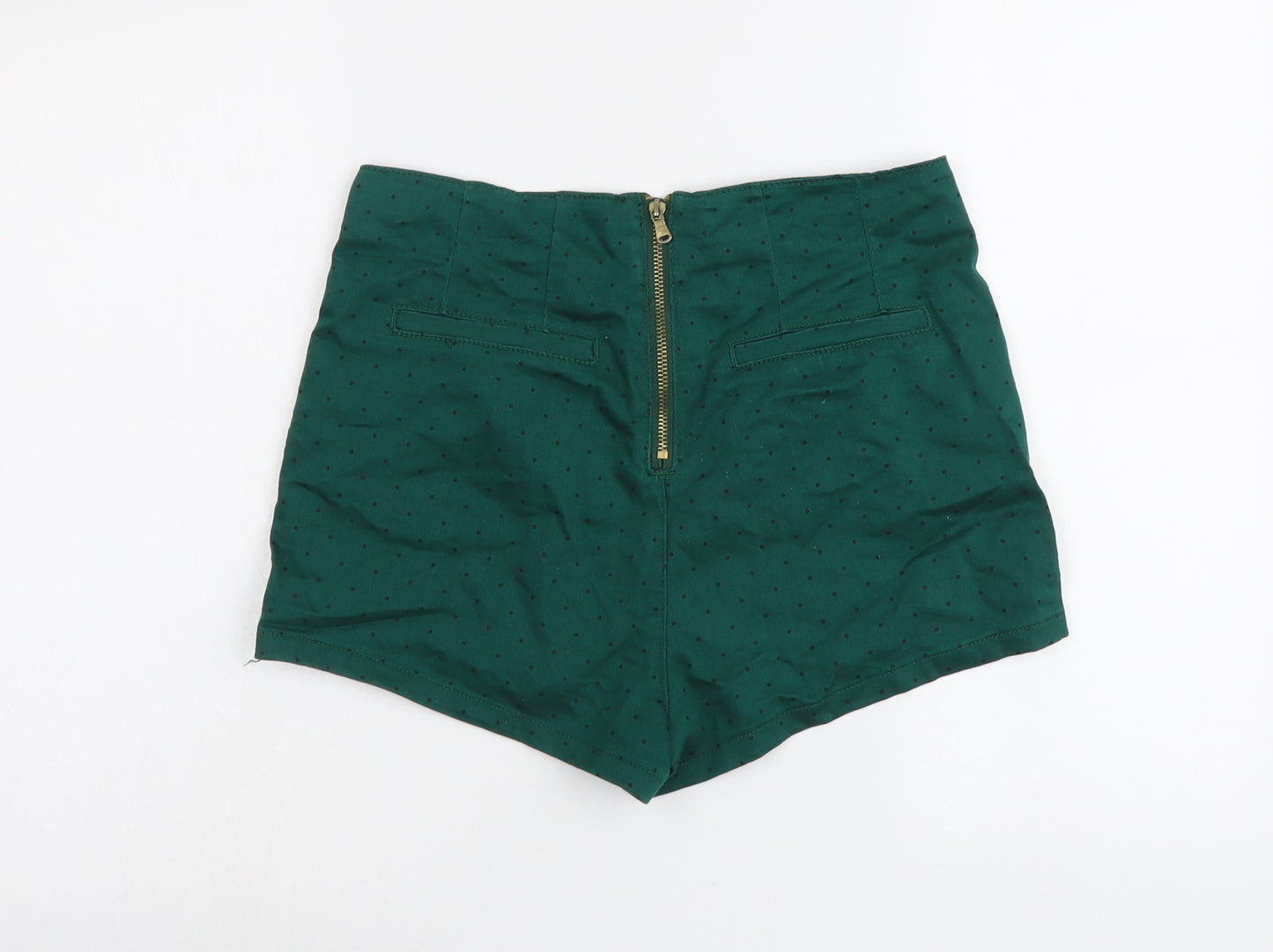 New Look Womens Green Polka Dot Cotton Hot Pants Shorts Size 14 L3 in Regular Zip
