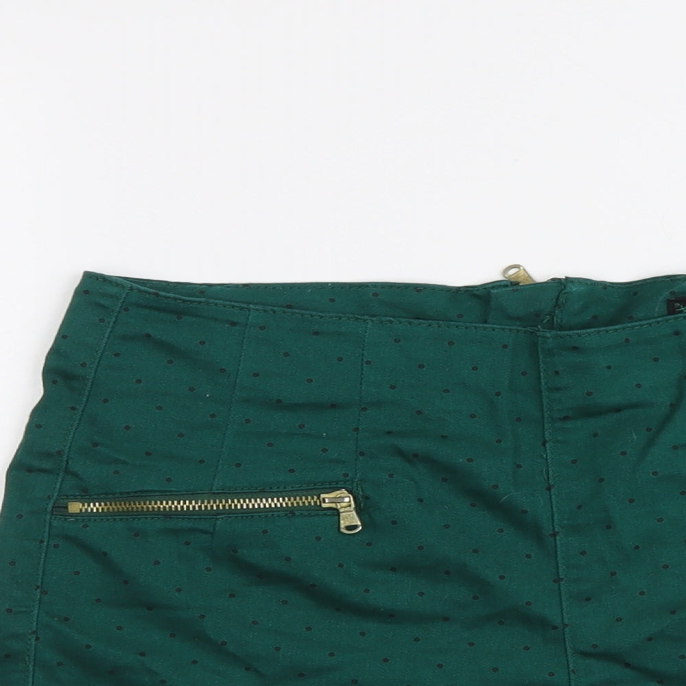 New Look Womens Green Polka Dot Cotton Hot Pants Shorts Size 14 L3 in Regular Zip