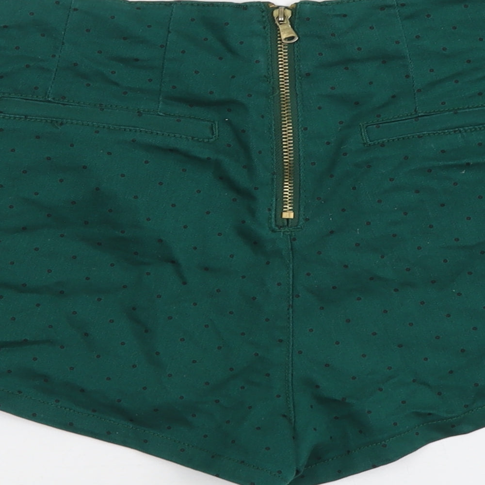 New Look Womens Green Polka Dot Cotton Hot Pants Shorts Size 14 L3 in Regular Zip