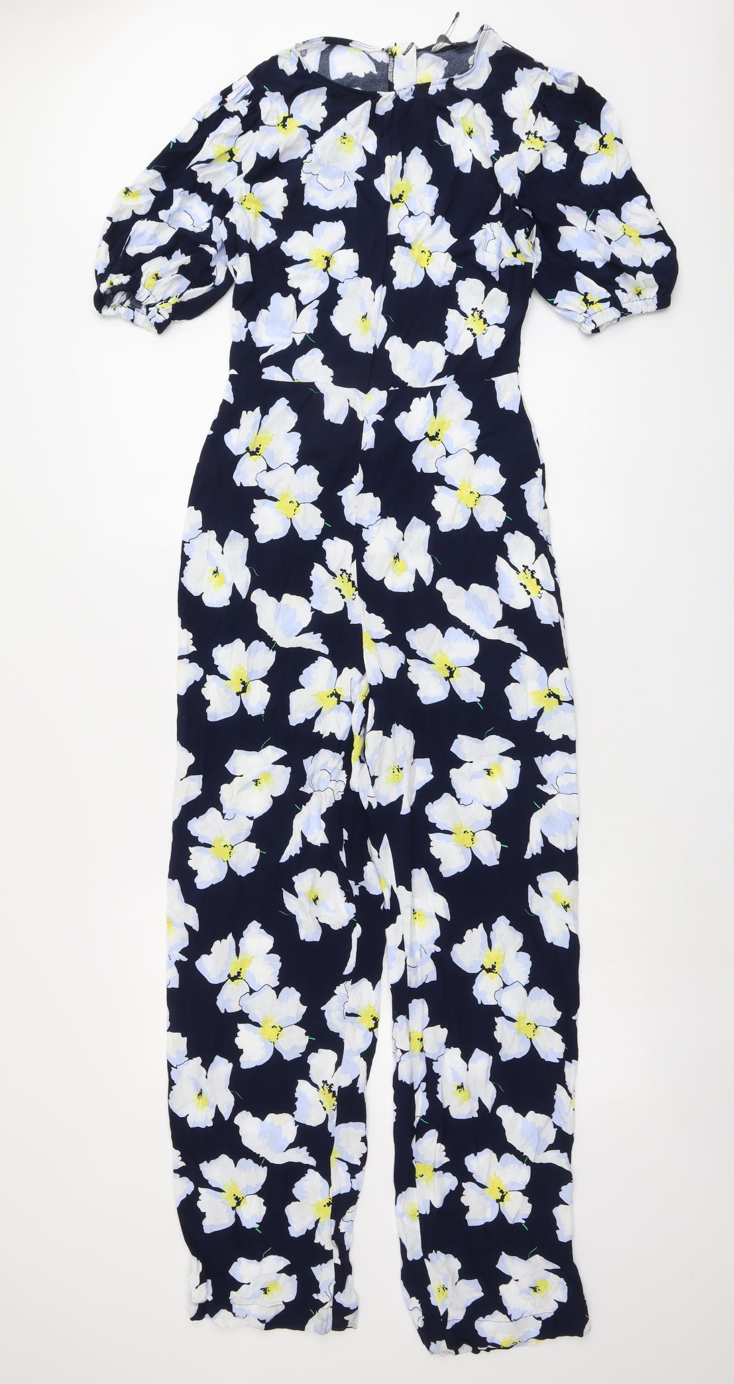 Marks and Spencer Womens Blue Floral Viscose Jumpsuit One-Piece Size 6 Zip