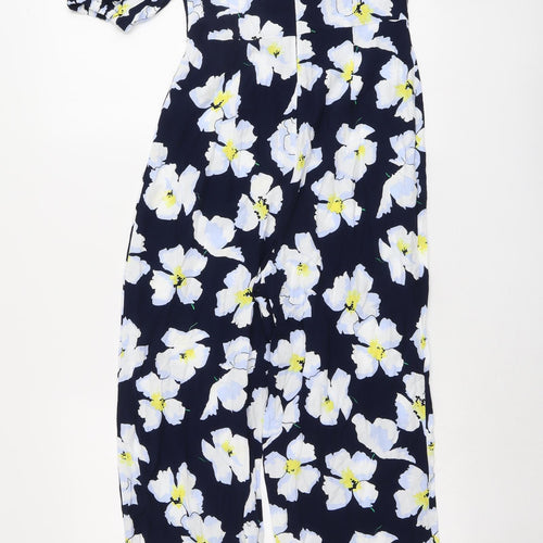 Marks and Spencer Womens Blue Floral Viscose Jumpsuit One-Piece Size 6 Zip