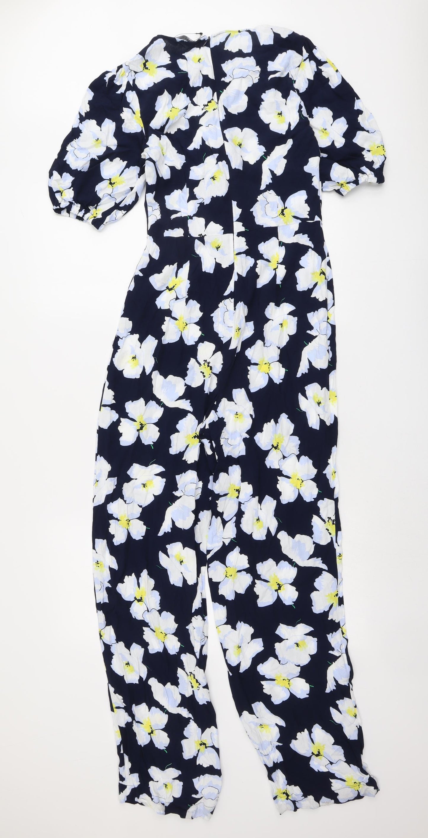 Marks and Spencer Womens Blue Floral Viscose Jumpsuit One-Piece Size 6 Zip