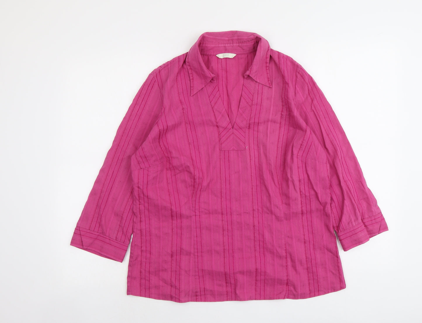 Marks and Spencer Womens Pink Striped Cotton Basic Blouse Size 18 Collared