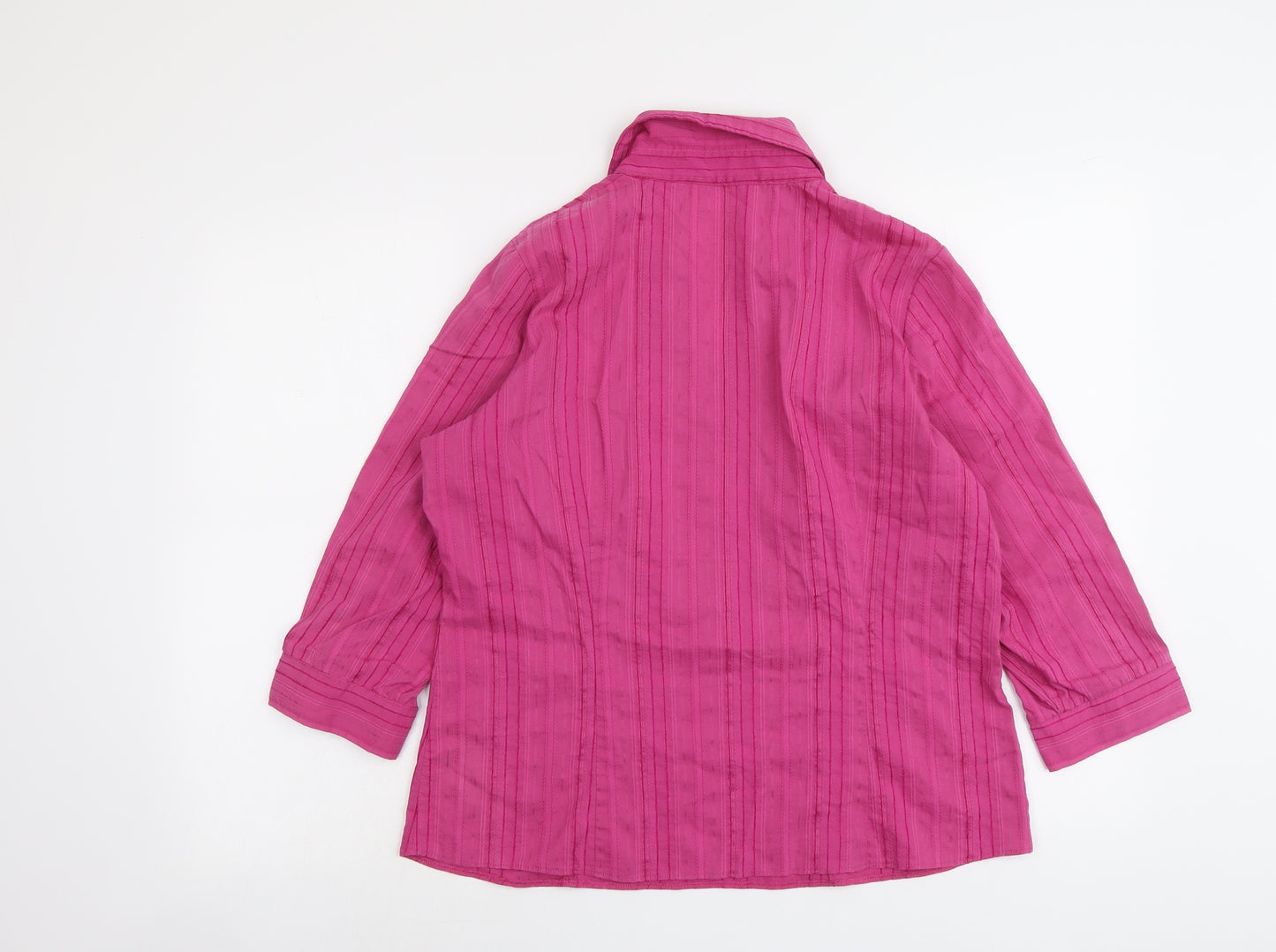 Marks and Spencer Womens Pink Striped Cotton Basic Blouse Size 18 Collared