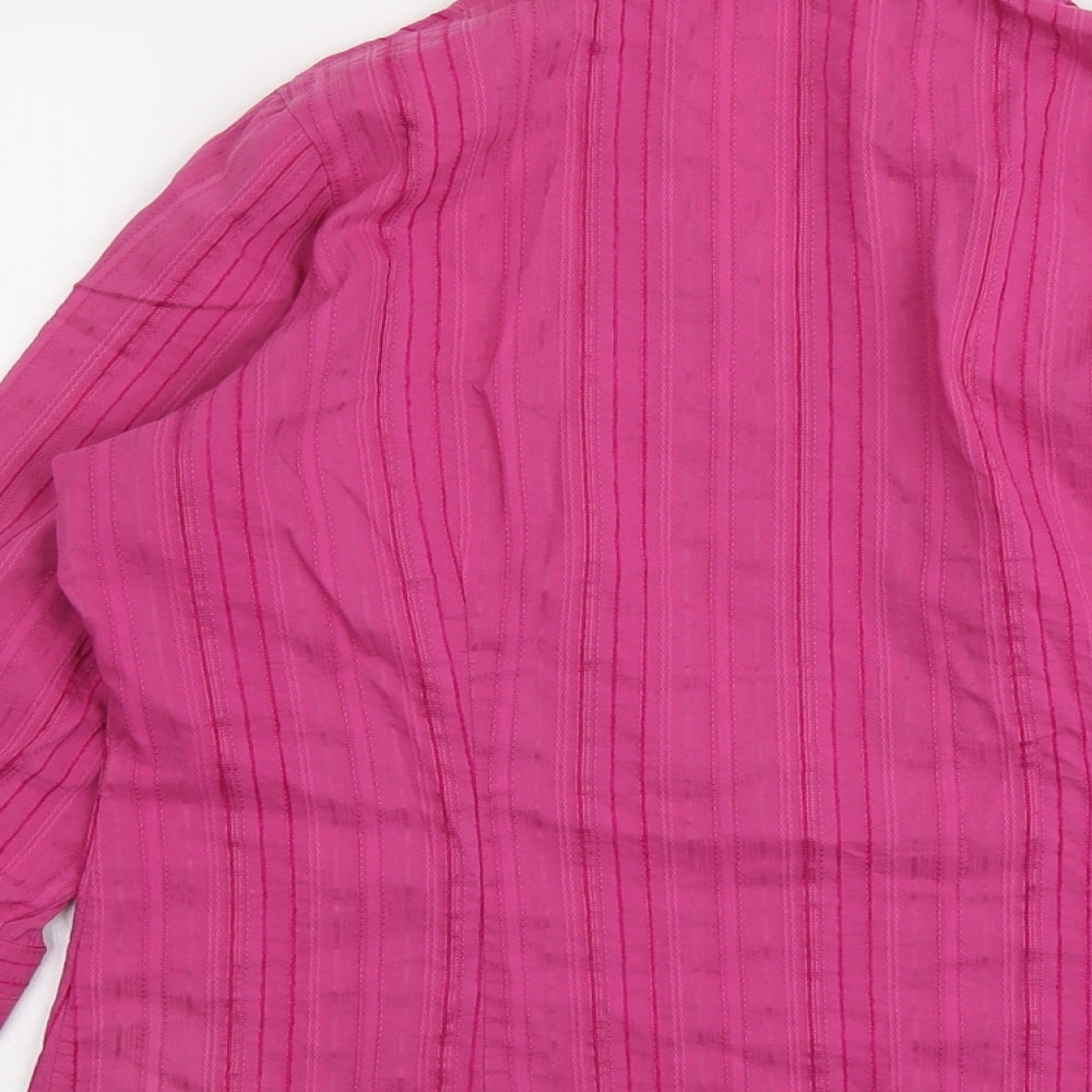 Marks and Spencer Womens Pink Striped Cotton Basic Blouse Size 18 Collared
