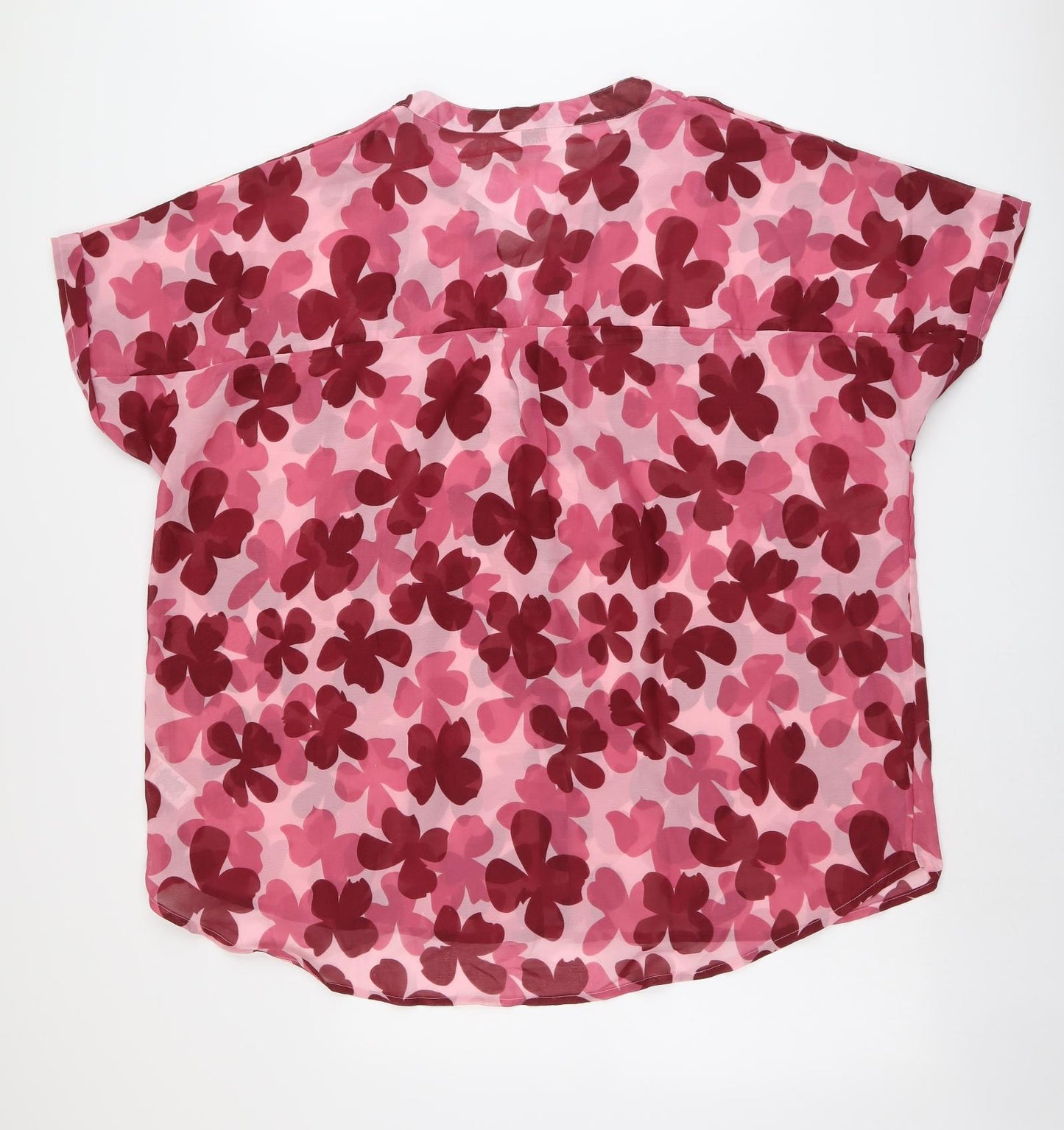 Yours Womens Pink Floral Polyester Basic Button-Up Size 22 V-Neck